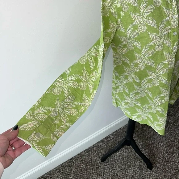 Tizzie Bright Green Pineapple Linen Popover Blouse Top Size L - Picture 4 of 9